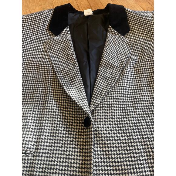 Jaclyn Smith Houndstooth Blazer Black Velvet Collar Office Comfort Womens 20 - Picture 2 of 9